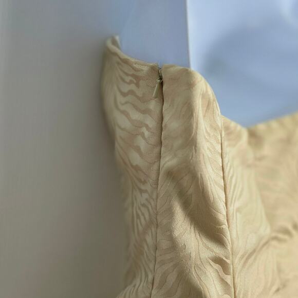 Vintage 80s 90s Jessica McClintock Gold Strapless Mini Dress Zebra Jacquard 6 - Picture 9 of 11